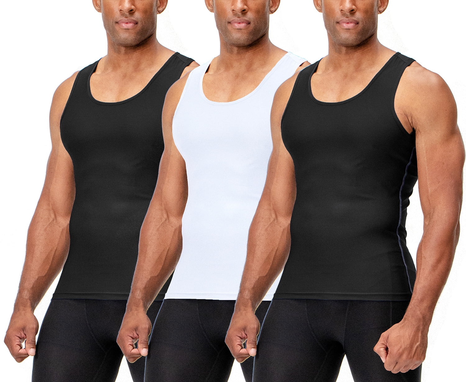 DEVOPS 3 Pack Men's Muscle Dry Fit Compression Tank Top (Small,  Black/Black/White)