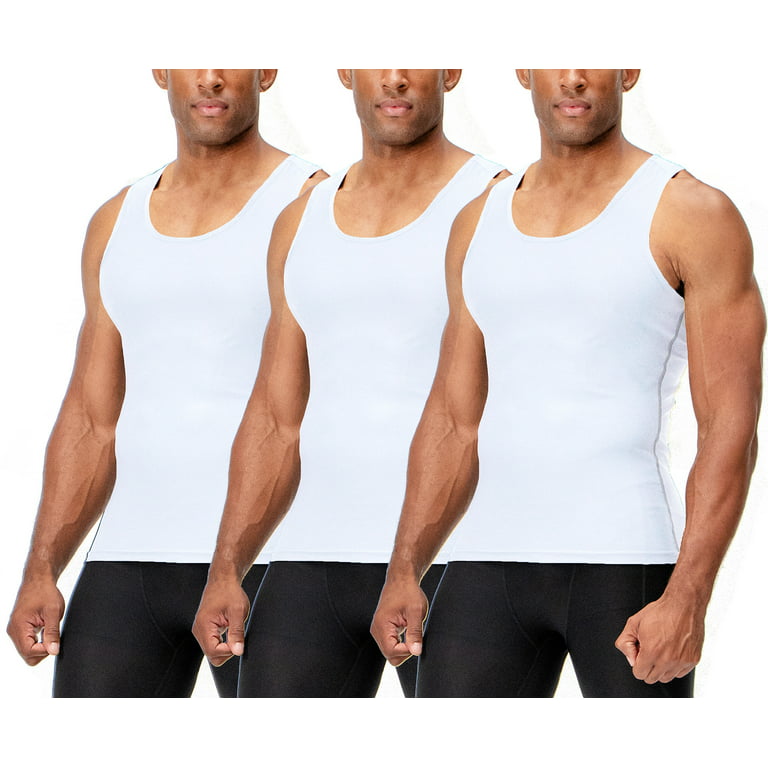 DEVOPS 3 Pack Men's Muscle Dry Fit Compression Tank Top (Small,  White/White/White)
