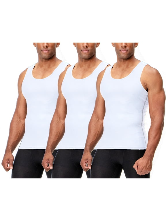 3 Pack Men's Muscle Dry Fit Compression Tank Top (X-Large, White/White/White)