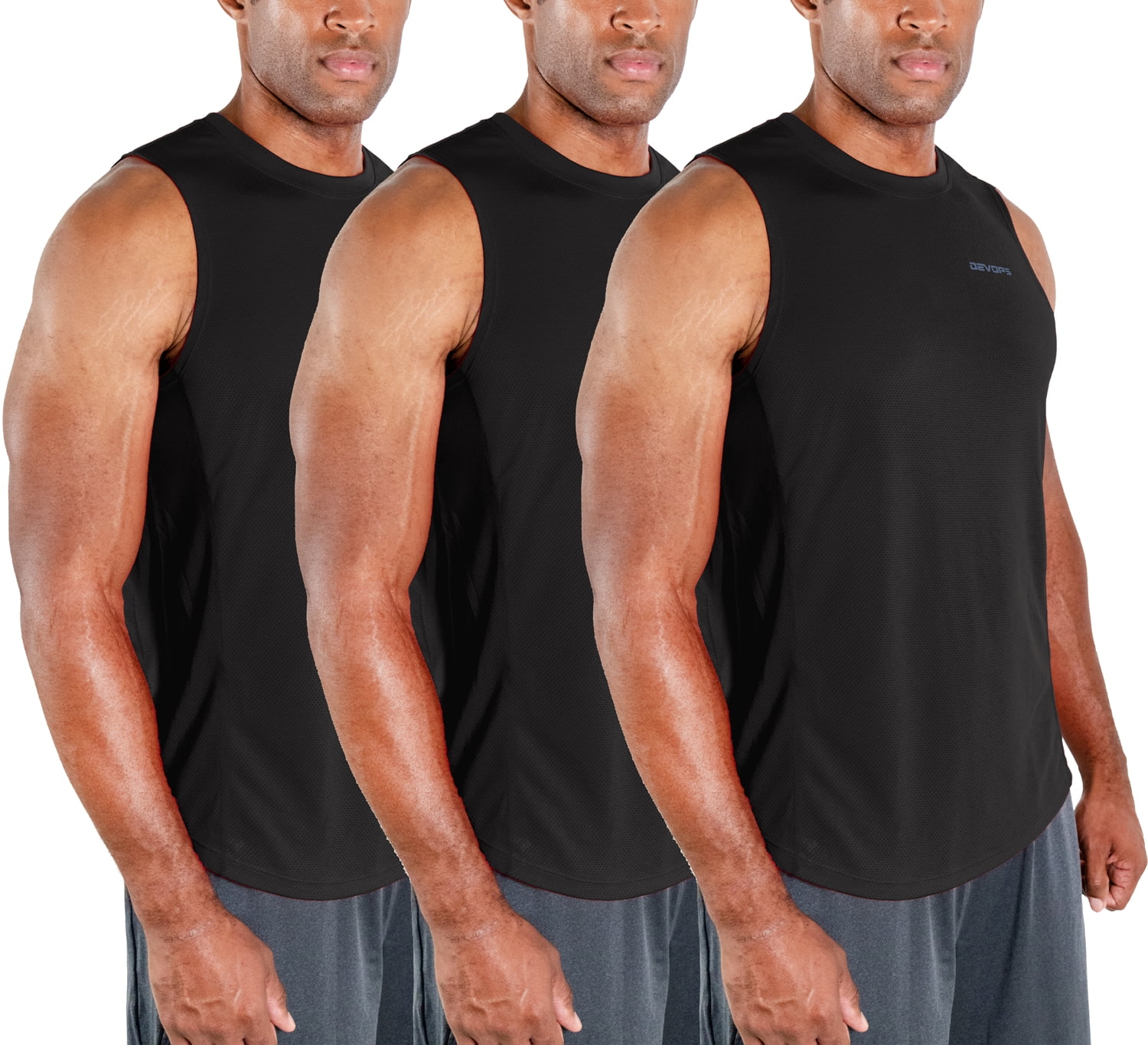 DEVOPS 3 Pack Men's Muscle Shirts Sleeveless dry Fit Gym Workout Tank Top  (Large, Black/Charcoal/Red) 
