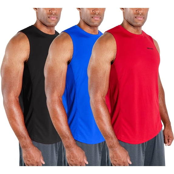 DEVOPS 3 Pack Men's Muscle Shirts Sleeveless dry Fit Gym Workout Tank Top (2X-Large, Black/Blue/Red)