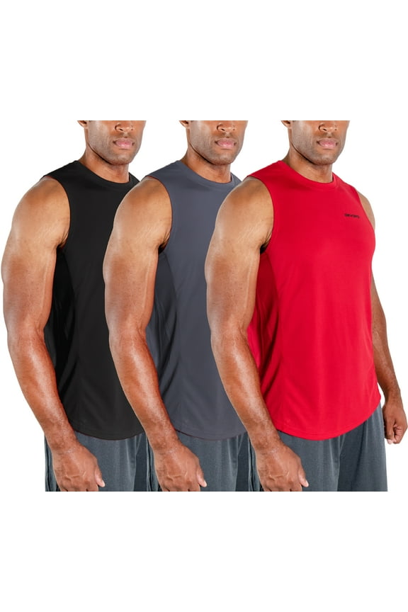 3 Pack Men's Muscle Shirts Sleeveless dry Fit Gym Workout Tank Top (3X-Large, Black/Charcoal/Red)