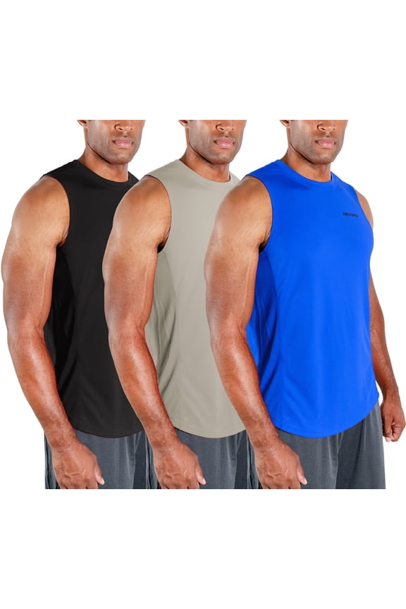 3 Pack Men's Muscle Shirts Sleeveless dry Fit Gym Workout Tank Top (3X-Large, Black/gray/Blue)