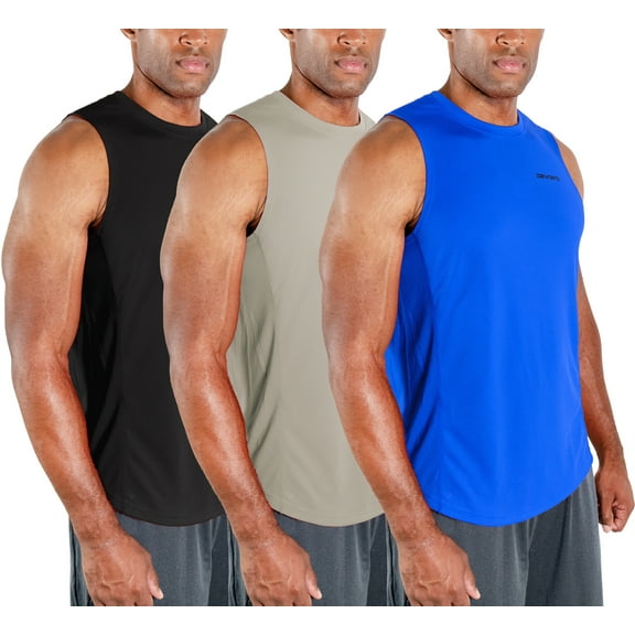 DEVOPS 3 Pack Men's Muscle Shirts Sleeveless dry Fit Gym Workout Tank Top (Large, Black/gray/Blue)