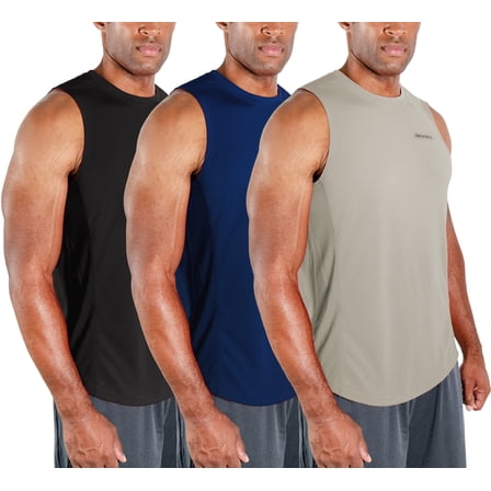 DEVOPS 3 Pack Men's Muscle Shirts Sleeveless dry Fit Gym Workout Tank Top (Small, Black/Navy/Gray)