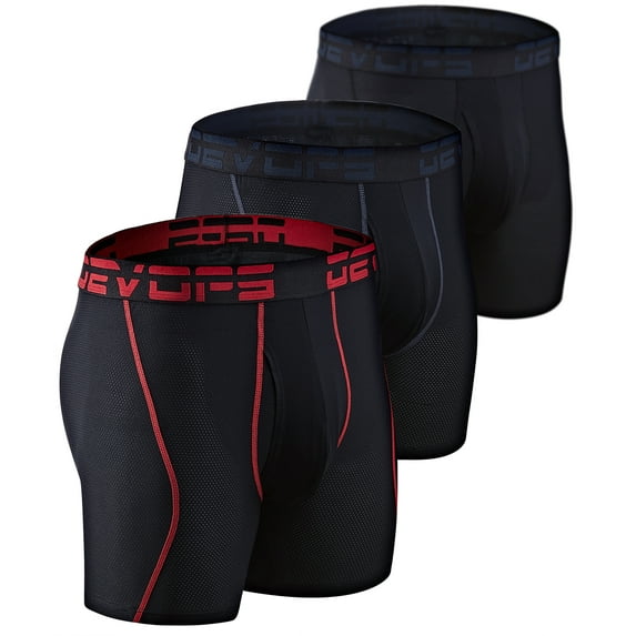 DEVOPS 3 Pack Men's Perfomance Cool Dry Mesh Underwear Boxer Trunk 6-inch Brief (2X-Large, Black/Black/Black)