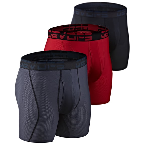 DEVOPS 3 Pack Men's Perfomance Cool Dry Mesh Underwear Boxer Trunk 6-inch Brief (X-Large, Black/Charcoal/Red)