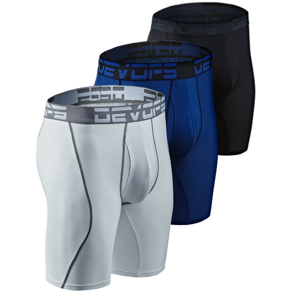 DEVOPS 3 Pack Men's Perfomance Cool Dry Mesh Underwear Boxer Trunk 9-inch Brief (Medium, Black/Blue/White)