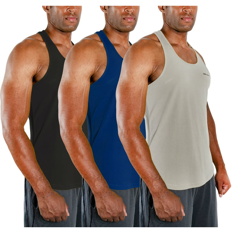 DEVOPS 3 Pack Men's Y-Back dry Fit Muscle Gym Workout Tank Top (3X-Large,  Black/Navy/Gray) 