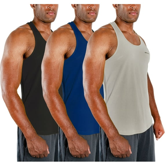 DEVOPS 3 Pack Men's Y-Back dry Fit Muscle Gym Workout Tank Top (3X-Large, Black/Navy/Gray)