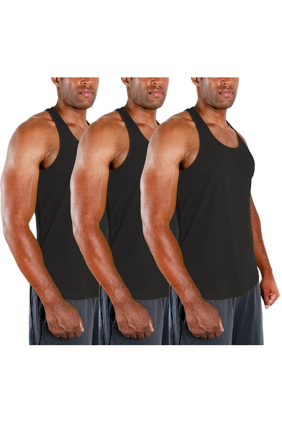 3 Pack Men's Y-Back dry Fit Muscle Gym Workout Tank Top (Large, Black/Black/Black)