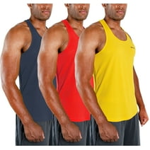 DEVOPS 3 Pack Men's Y-Back dry Fit Muscle Gym Workout Tank Top (X-Large, Charcoal/Red/Yellow)