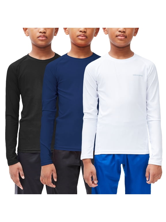 Youth Boys Compression Baselayer Long Sleeve Shirts S (Boy's) (3 Count Per Pack)