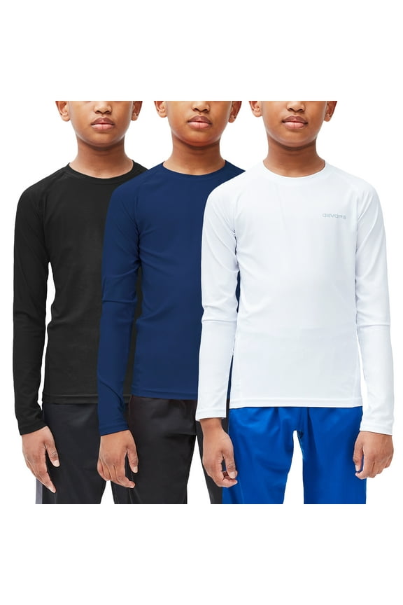 Youth Boys Compression Baselayer Long Sleeve Shirts S (Boy's) (3 Count Per Pack)