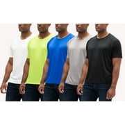 DEVOPS 5 Pack Men's UPF 50+ Sun Protection Moisture Wicking Dry-Fit Short Sleeve Workout T-Shirts (2X-Large, White/Safty Green/D.Royal/Graphite/Black)