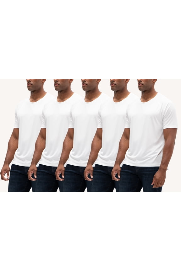 5 Pack Men's UPF 50+ Sun Protection Moisture Wicking Dry-Fit Short Sleeve Workout T-Shirts (Large, White/White/White/White/White)