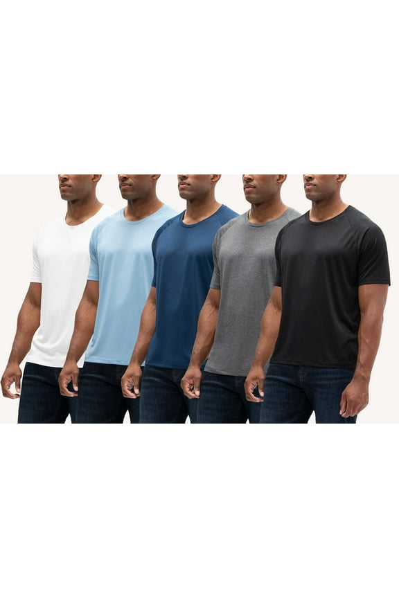 5 Pack Men's UPF 50+ Sun Protection Moisture Wicking Dry-Fit Short Sleeve Workout T-Shirts (Medium, White/Lt.Blue/Navy/Carbon Heather/Black)