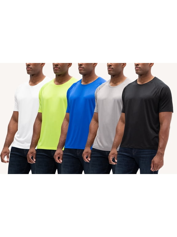 5 Pack Men's UPF 50+ Sun Protection Moisture Wicking Dry-Fit Short Sleeve Workout T-Shirts (Medium, White/Safty Green/D.Royal/Graphite/Black)