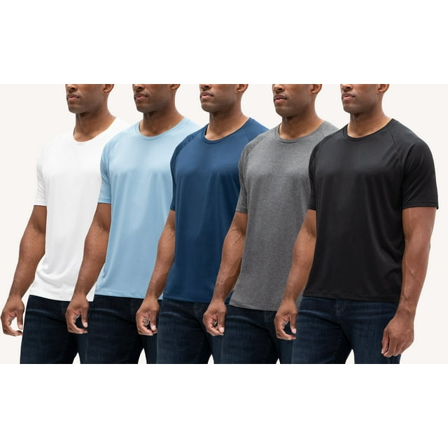 DEVOPS 5 Pack Men's UPF 50+ Sun Protection Moisture Wicking Dry-Fit Short Sleeve Workout T-Shirts (X-Large, White/Lt.Blue/Navy/Carbon Heather/Black)