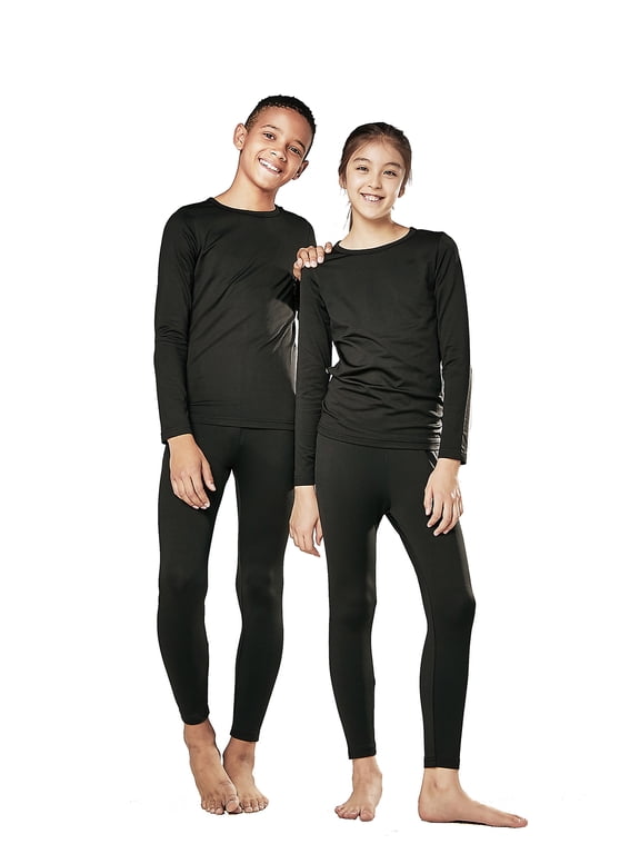 Boys and Girls Thermal Underwear Long Johns Set with Fleece Lined (Large, Black)