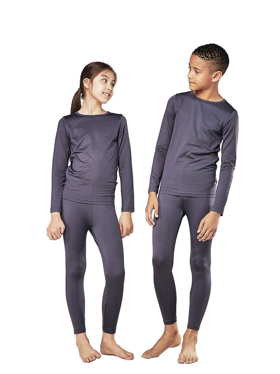 Boys and Girls Thermal Underwear Long Johns Set with Fleece Lined (Large, Charcoal)