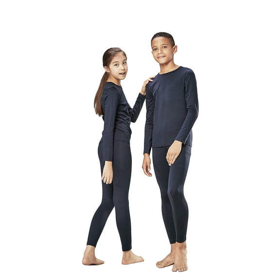 DEVOPS Boys and Girls Thermal Underwear Long Johns Set with Fleece Lined (Large, Navy)