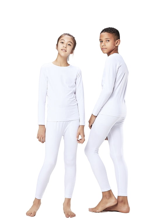 Boys and Girls Thermal Underwear Long Johns Set with Fleece Lined (Large, White)