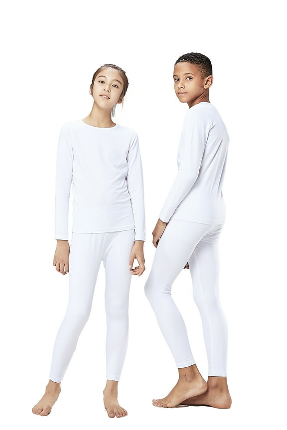 Boys and Girls Thermal Underwear Long Johns Set with Fleece Lined (X-Large, White)
