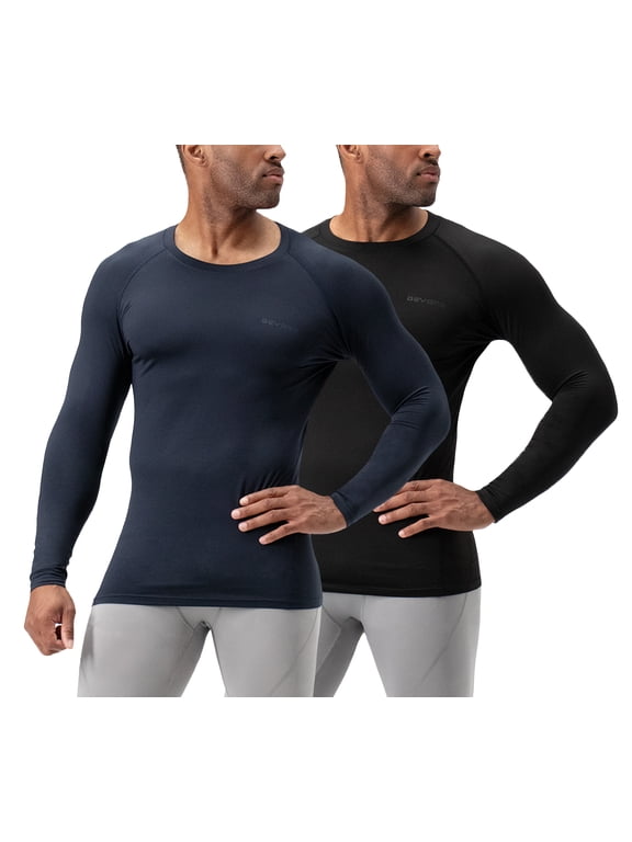 Men's 2 Pack Fleece Lined Thermal Long Sleeve Compression Shirts
