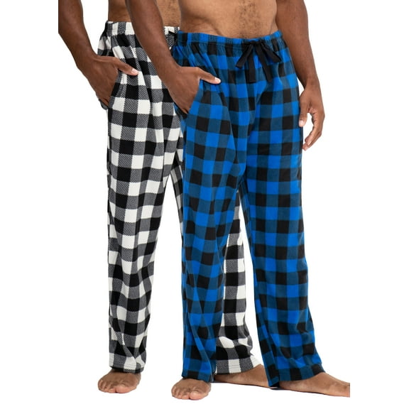 DevOps Buffalo Plaid Plush Fleece Pajama Pants Men's, Large, White/Blue