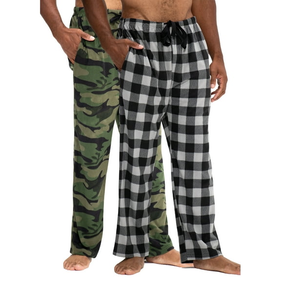 DEVOPS Men's Buffalo Plaid Plush Fleece Pajama Pants Sleepwear (Medium, Camouflage Green/Grey)