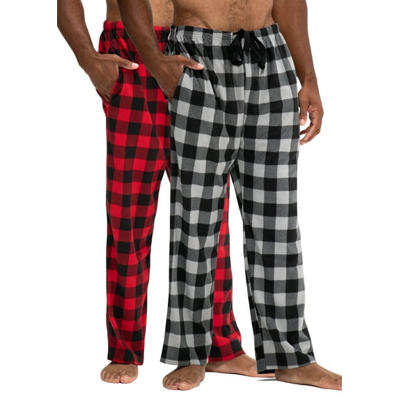 DEVOPS Men's Buffalo Plaid Plush Fleece Pajama Pants Sleepwear (Small, Red/Grey)