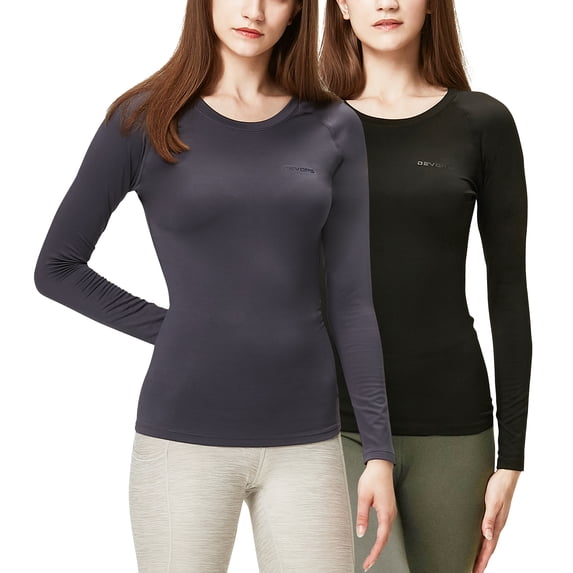DEVOPS Women's 2 Pack Thermal Compression Shirts Micro Fleece Lined Base Layer