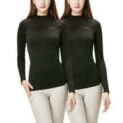 DEVOPS Women's 2 Pack Thermal Turtle Long sleeve shirts compression Base layer top (Small, Black/Black)