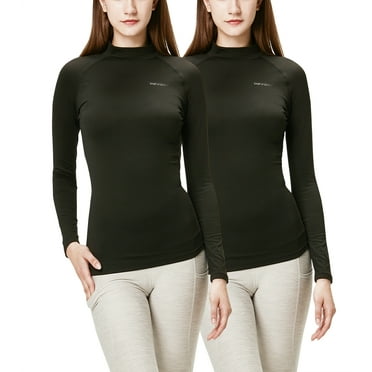 DEVOPS Women's 2 Pack Thermal Turtle Long sleeve shirts compression Base layer top (Small, Black/Black)