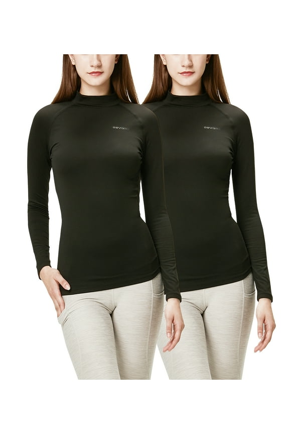 DEVOPS Women's 2 Pack Thermal Turtle Long sleeve shirts compression Base layer top (Small, Black/Black)