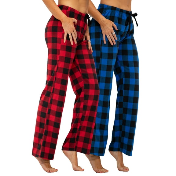 DEVOPS Women's Buffalo Plaid Plush Fleece Pajama Pants Sleepwear (X-Large, Red/Royal Black)