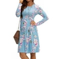 thumbnail image 1 of DEVOPS Women's Casual Long Sleeve Empire Waist Loose Dress with Pockets (Medium, Flower Light Blue), 1 of 6