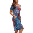 thumbnail image 1 of DEVOPS Women's Casual Short Sleeve Daily T-Shirt Mini Top Dress with Pockets (Medium, Flower Mix Blue), 1 of 6