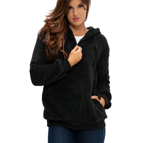 DEVOPS Women's Pullover Fuzzy Fleece Sweatshirt Oversized Hoodie with Pockets (Medium, Black)
