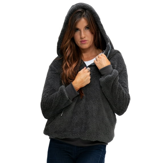 DEVOPS Women's Pullover Fuzzy Fleece Sweatshirt Oversized Hoodie with Pockets (Medium, Dk.Grey)