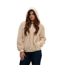 DEVOPS Women's Pullover Fuzzy Fleece Sweatshirt Oversized Hoodie with Pockets (Medium, Khaki)