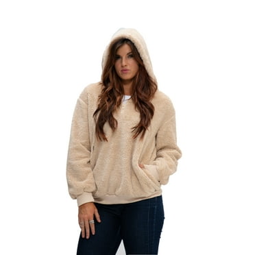 DEVOPS Women's Pullover Fuzzy Fleece Sweatshirt Oversized Hoodie with Pockets (Small, Khaki)