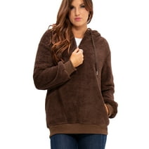 DEVOPS Women's Pullover Fuzzy Fleece Sweatshirt Oversized Hoodie with Pockets (X-Large, Brown)