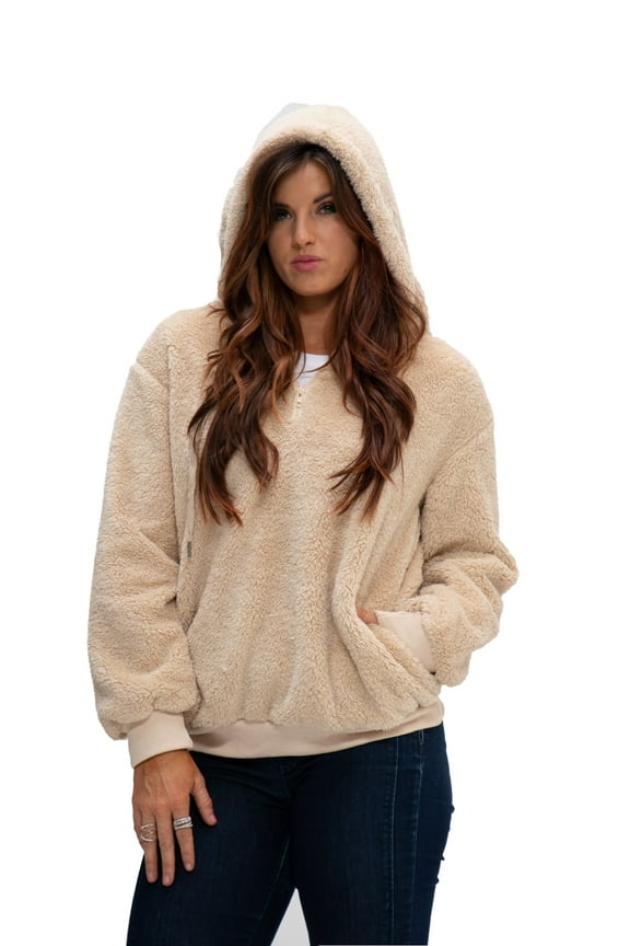 Women's Pullover Fuzzy Fleece Sweatshirt Oversized Hoodie with Pockets (X-Large, Khaki)