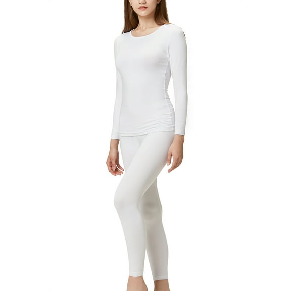 DEVOPS Women's Thermal Underwear Long Johns Top & Bottom Set (Medium, White)