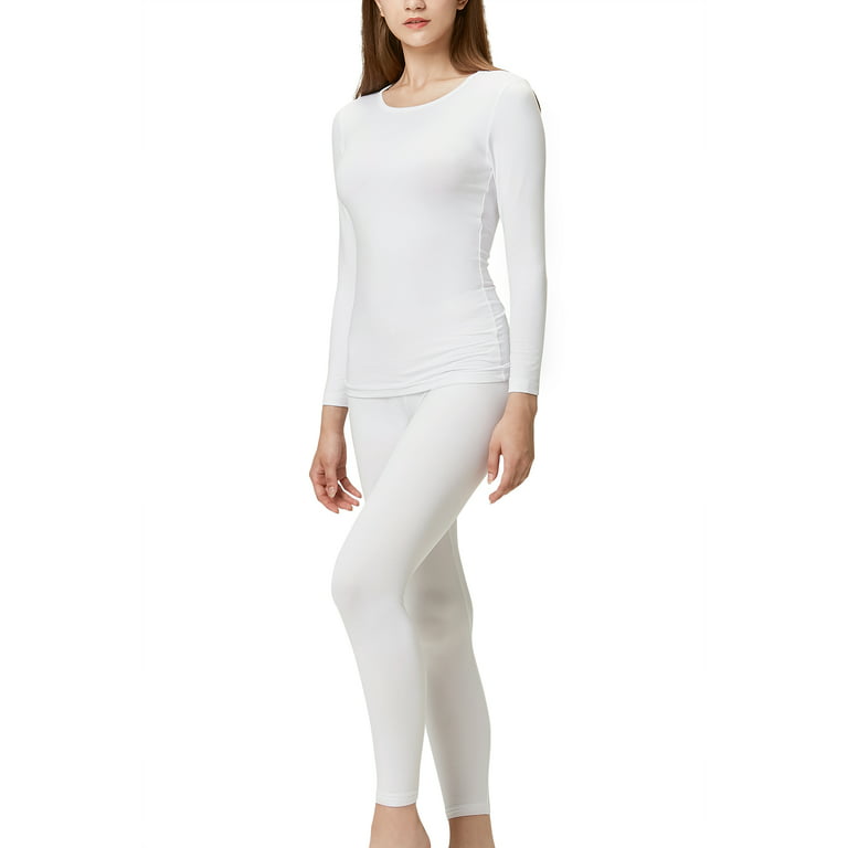 DEVOPS Women's Thermal Underwear Long Johns Top & Bottom Set (Small, White)