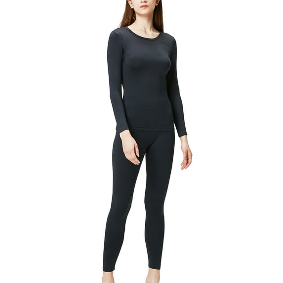 DEVOPS Women's Thermal Underwear Long Johns Top & Bottom Set (X-Small, Navy)