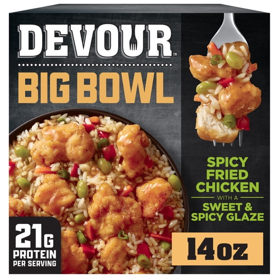 Devour Big Bowl Spicy Fried Chicken with Sweet and Spicy Glaze, 14 oz Box