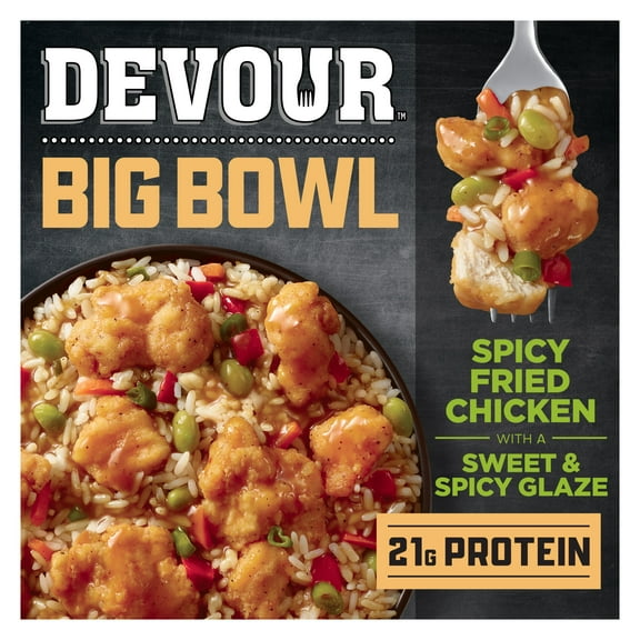 Devour Big Bowl Spicy Fried Chicken with Sweet and Spicy Glaze, 14 oz Box